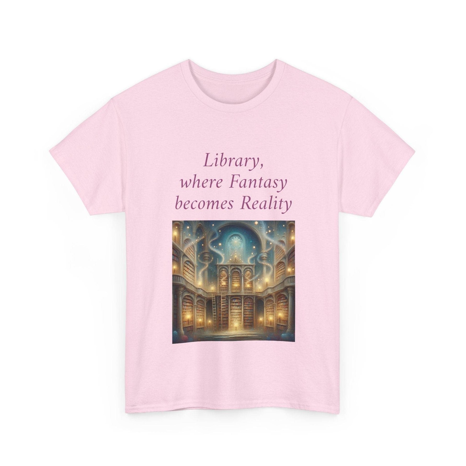 Library, Fantasy, Reality - Unisex Heavy Cotton Tee - Book Lovers - The Dreamer's Bookshop.