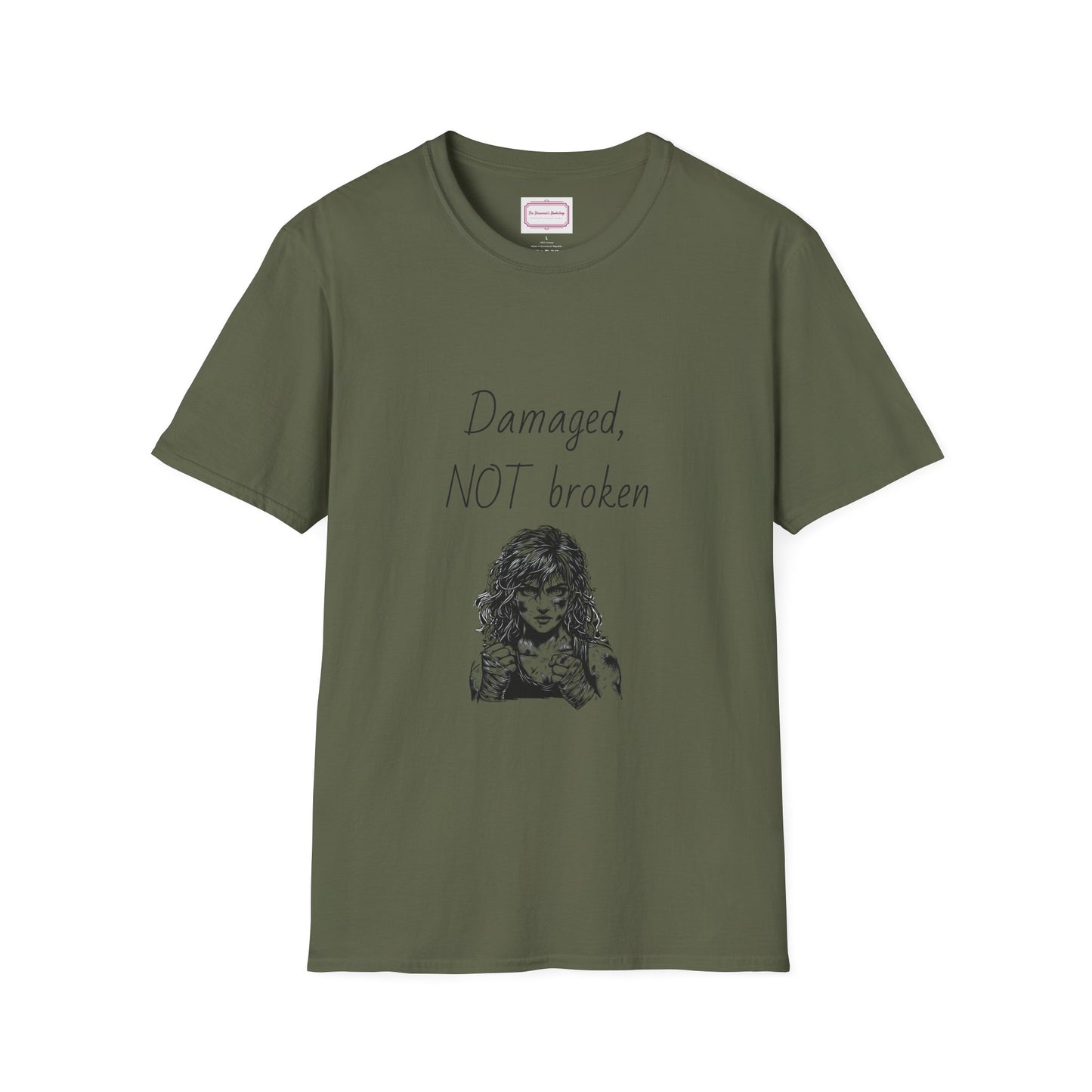 Inspirational Unisex Softstyle T-Shirt - "Damaged, NOT broken" - The Dreamer's Bookshop.