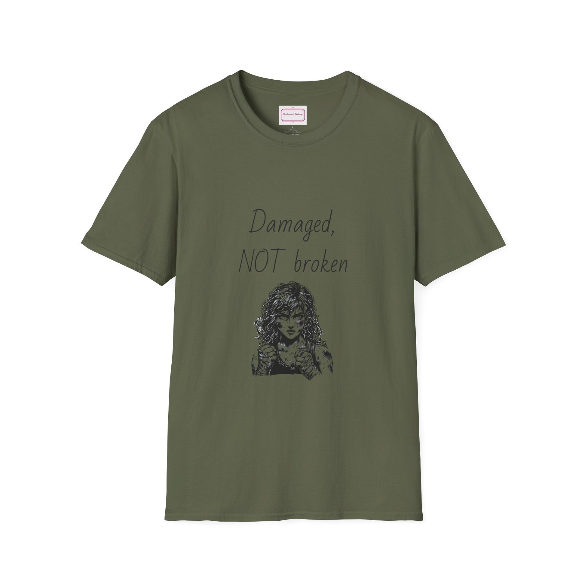 Inspirational Unisex Softstyle T-Shirt - "Damaged, NOT broken" - The Dreamer's Bookshop.