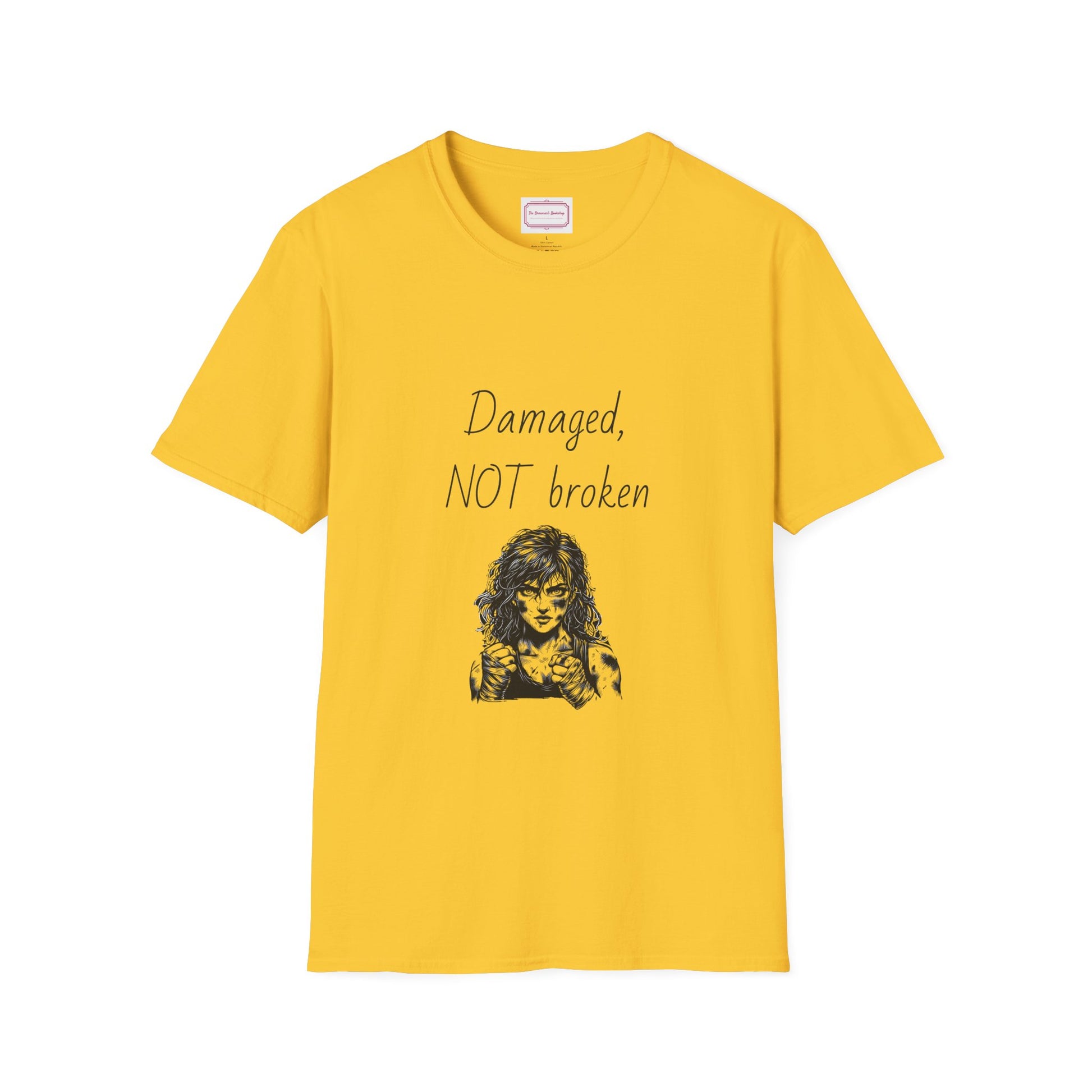 Inspirational Unisex Softstyle T-Shirt - "Damaged, NOT broken" - The Dreamer's Bookshop.