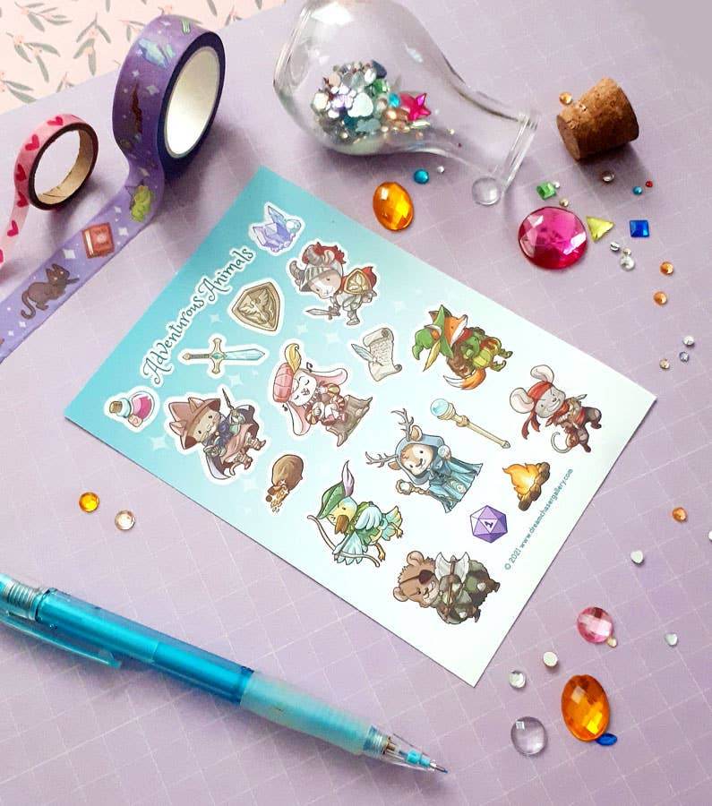 Dreamchaserart - Stickervel voor avontuurlijke dieren - The Dreamer's Bookshop.