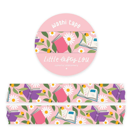 Little Lefty Lou - Roze washitape met boeken en bloemen - The Dreamer's Bookshop.