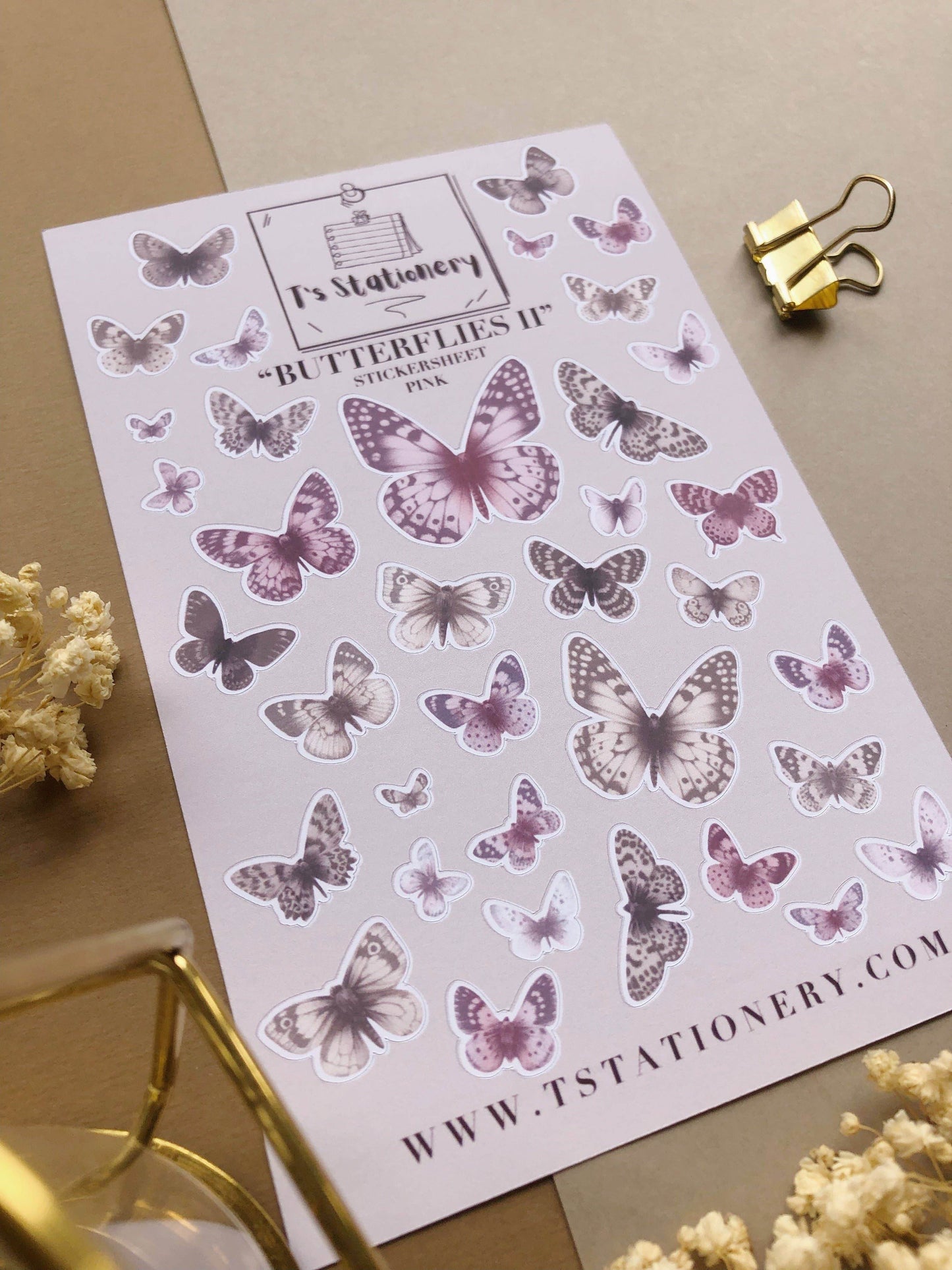 T's Stationery - Stickervel „Butterflies II (roze)” - The Dreamer's Bookshop.