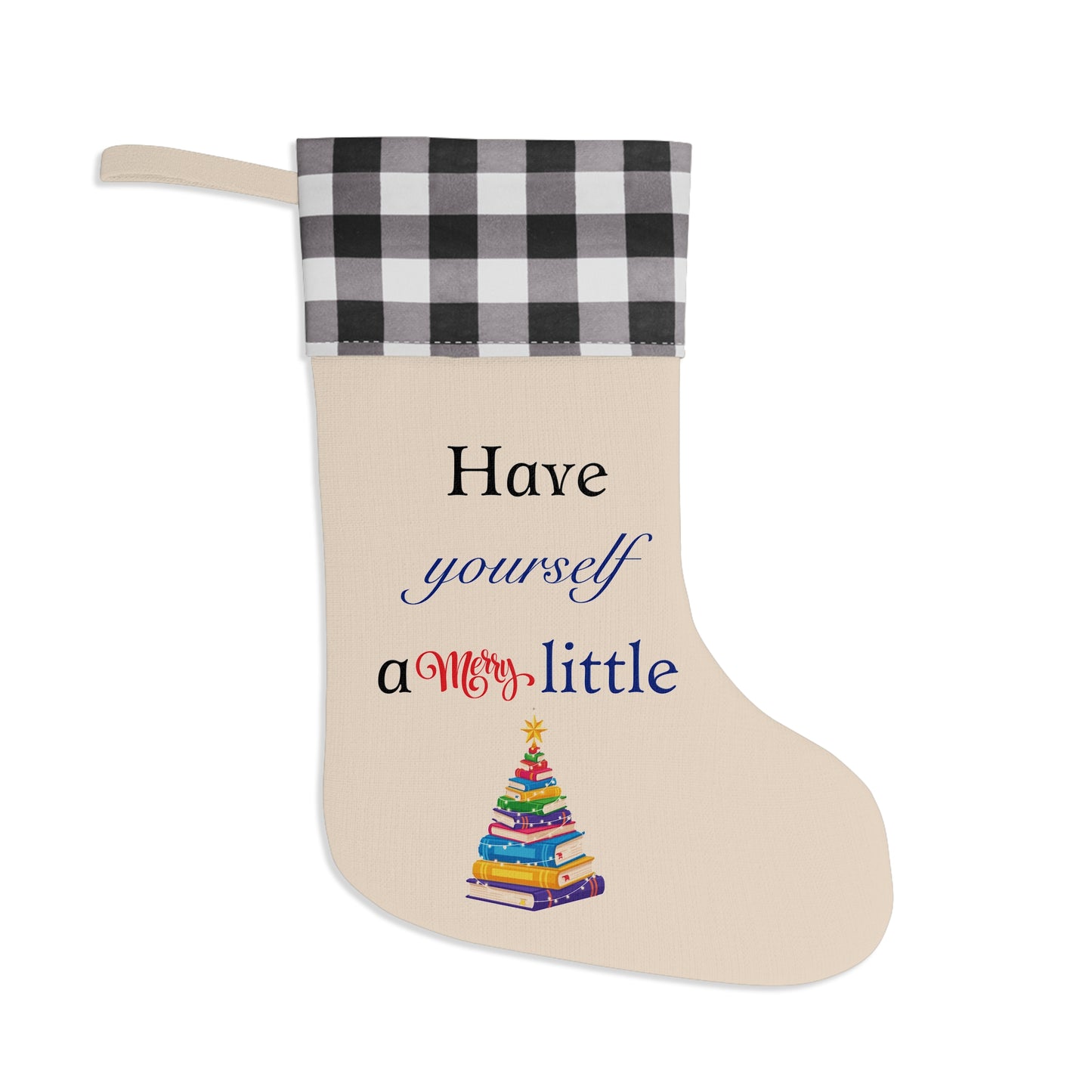 Christmas Stocking - "Have Yourself a Merry Little" Plaid Cuff Holiday Stocking