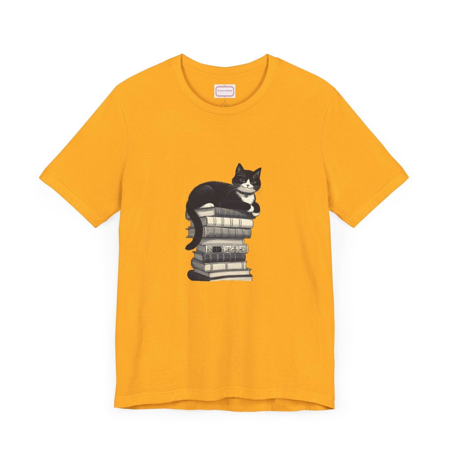 Unisex T-shirt - Vintage Cat Book Stack Booknerds - The Dreamer's Bookshop.