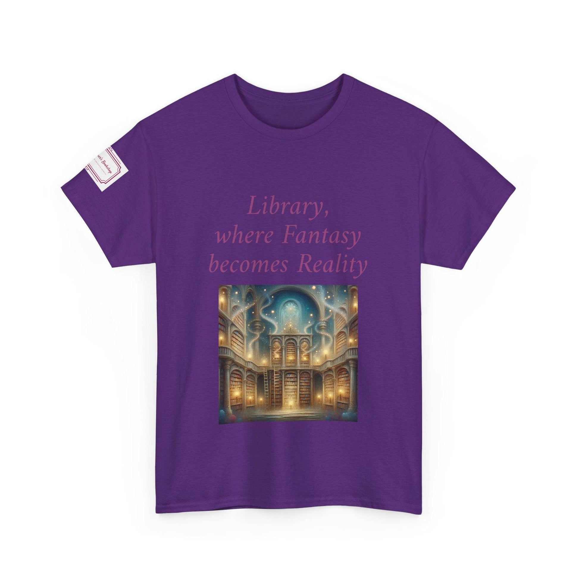 Library, Fantasy, Reality - Graphic Unisex Heavy Cotton Tee - Book Lovers - The Dreamer's Bookshop.