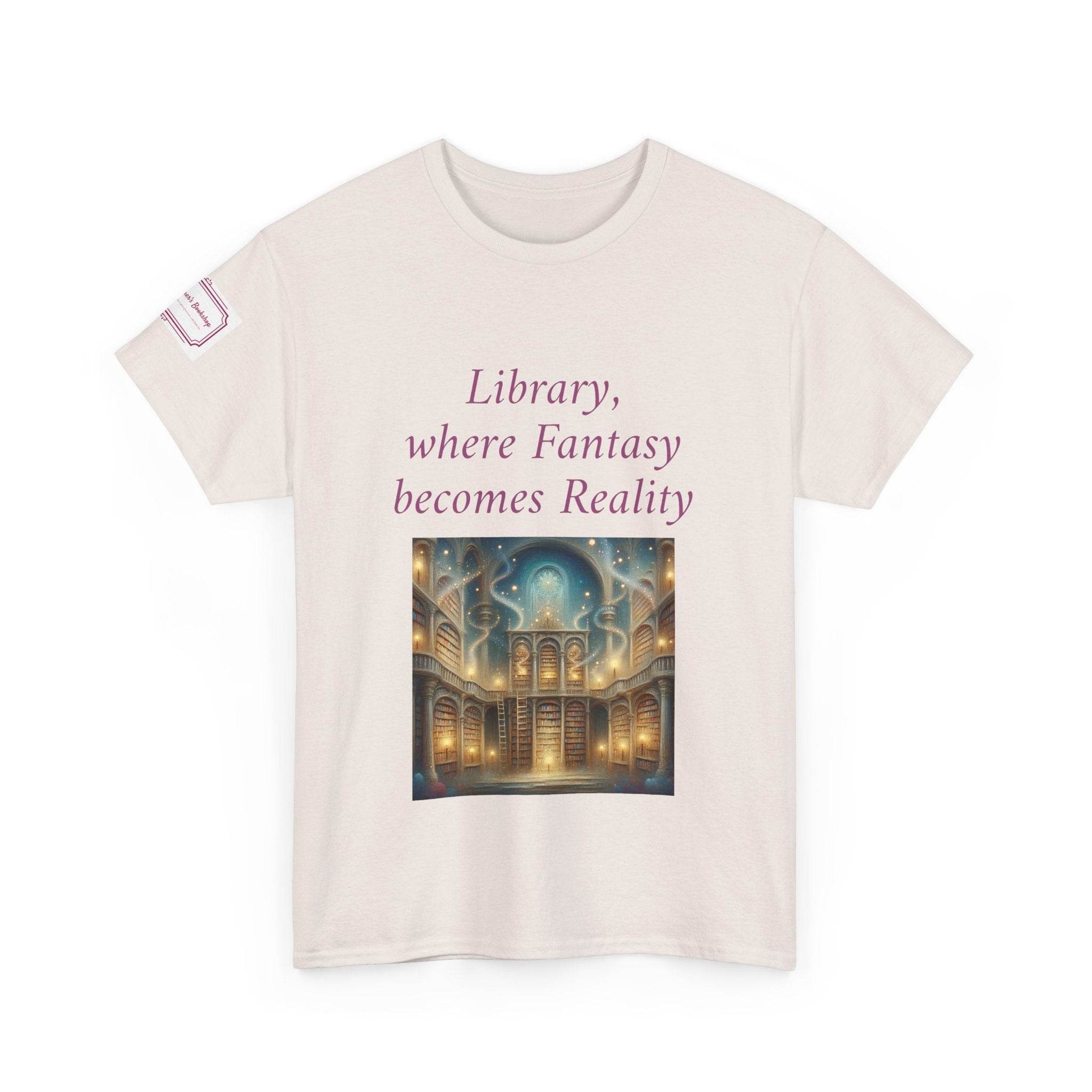 Library, Fantasy, Reality - Graphic Unisex Heavy Cotton Tee - Book Lovers - The Dreamer's Bookshop.