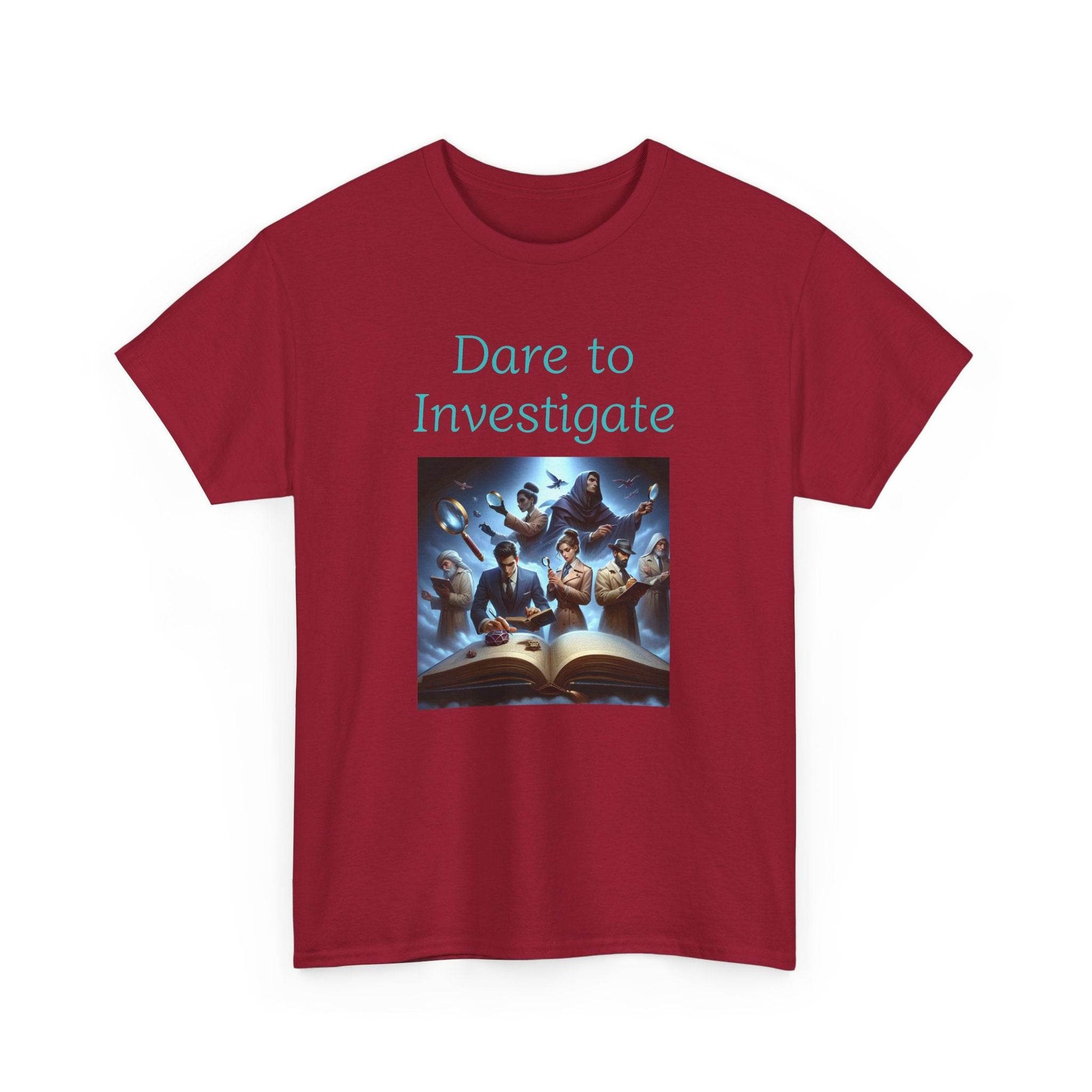 Investigate - Graphic Tee - Unisex Heavy Cotton T-Shirt Crime/Mystery Books - The Dreamer's Bookshop.