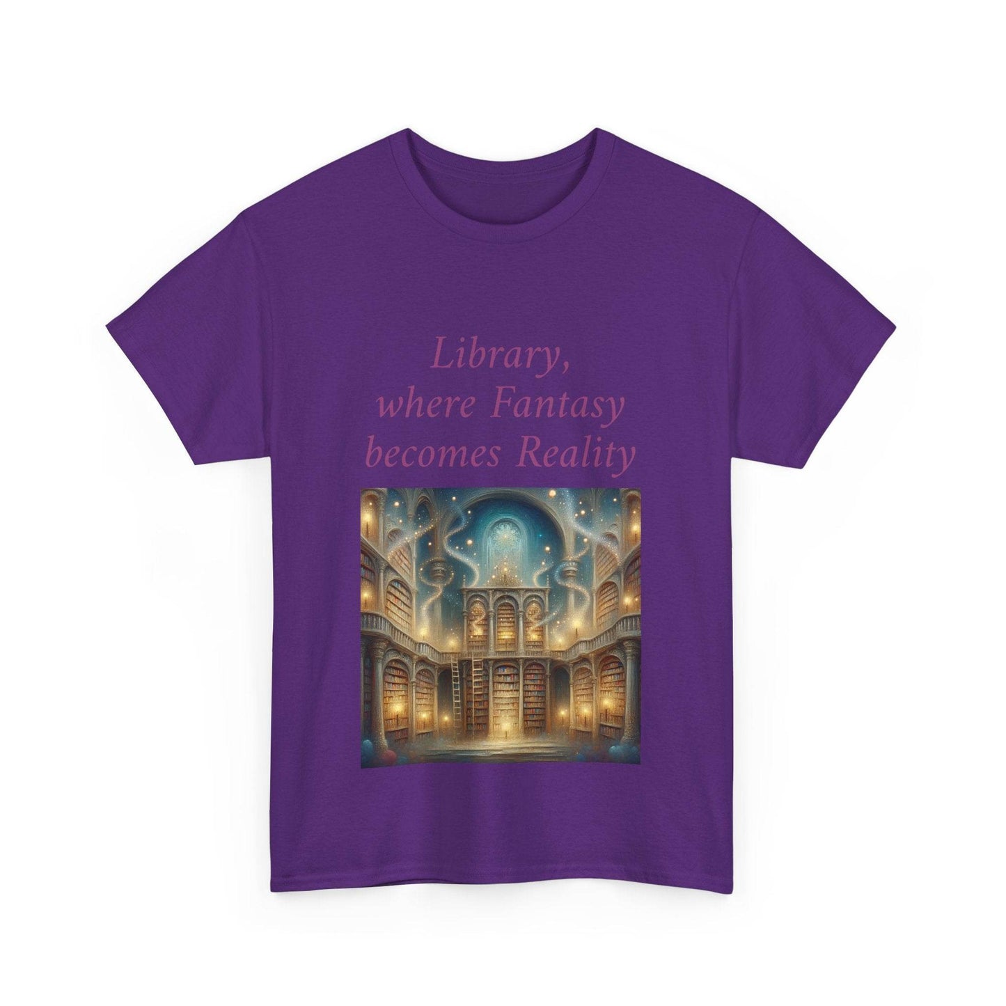 Library, Fantasy, Reality - Unisex Heavy Cotton Tee - Book Lovers - The Dreamer's Bookshop.