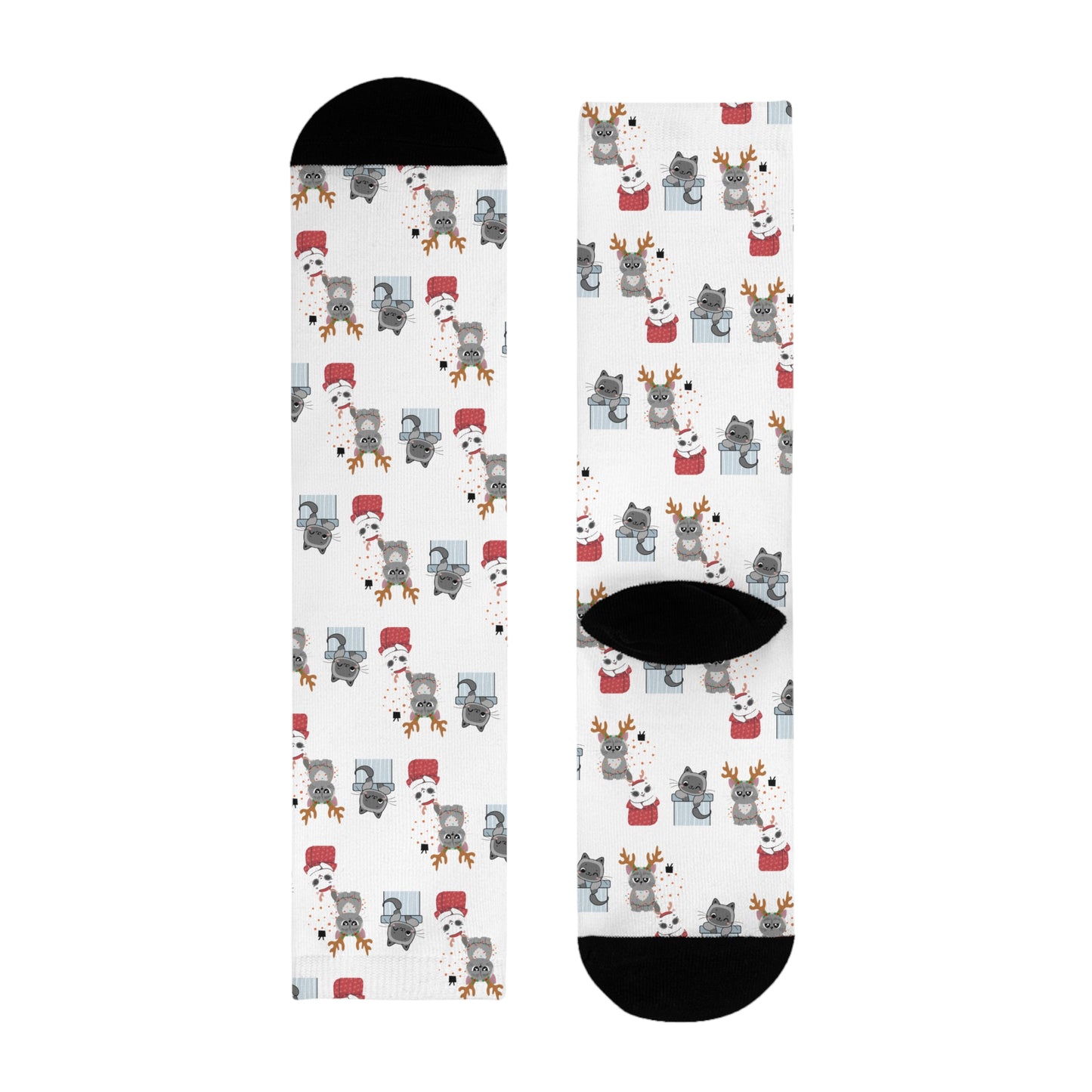 Christmas Cats Crew Socks — Cute Holiday Sublimation Socks
