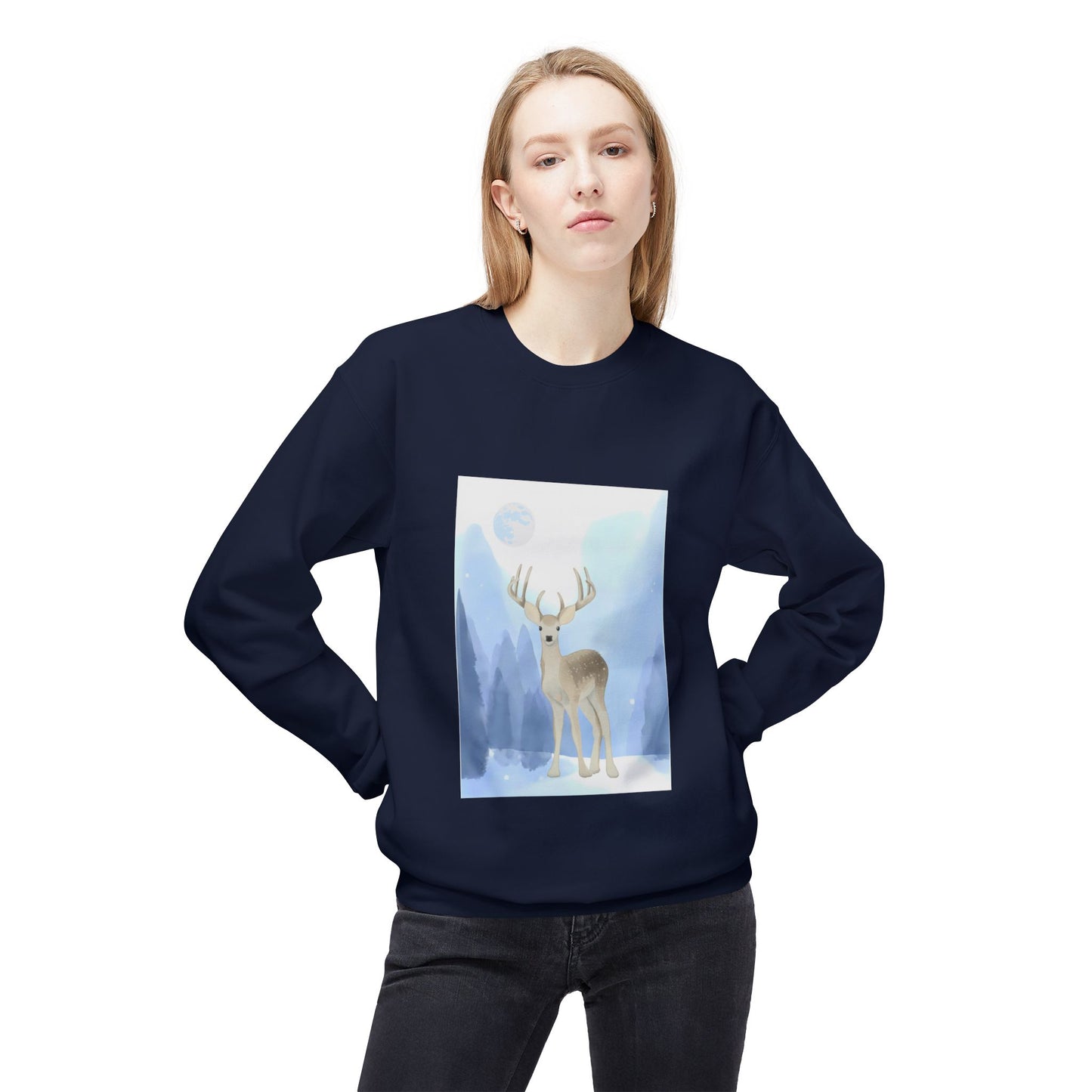 Winter Deer Fleece Crewneck Sweatshirt - Unisex Midweight