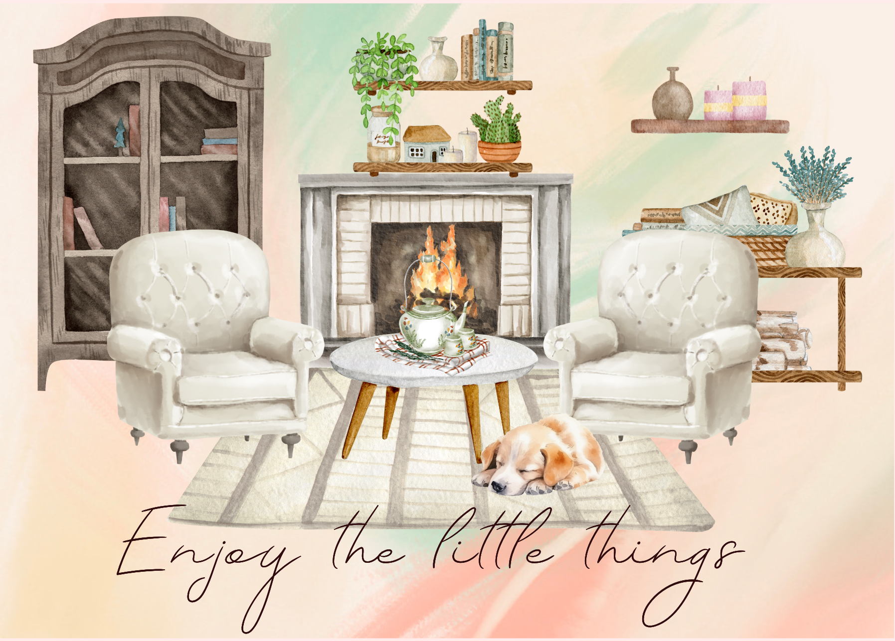 The Dreamer's Bookshop "Fireplace" Enjoy Little Things Card - The Dreamer's Bookshop.