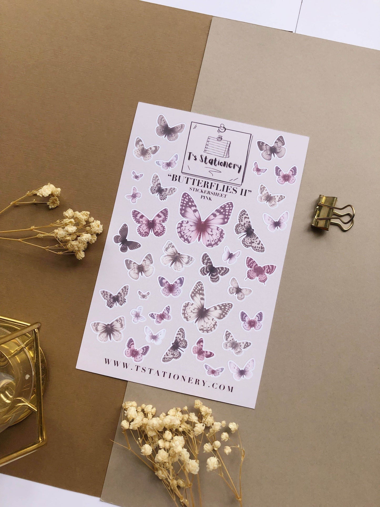 T's Stationery - Stickervel „Butterflies II (roze)” - The Dreamer's Bookshop.