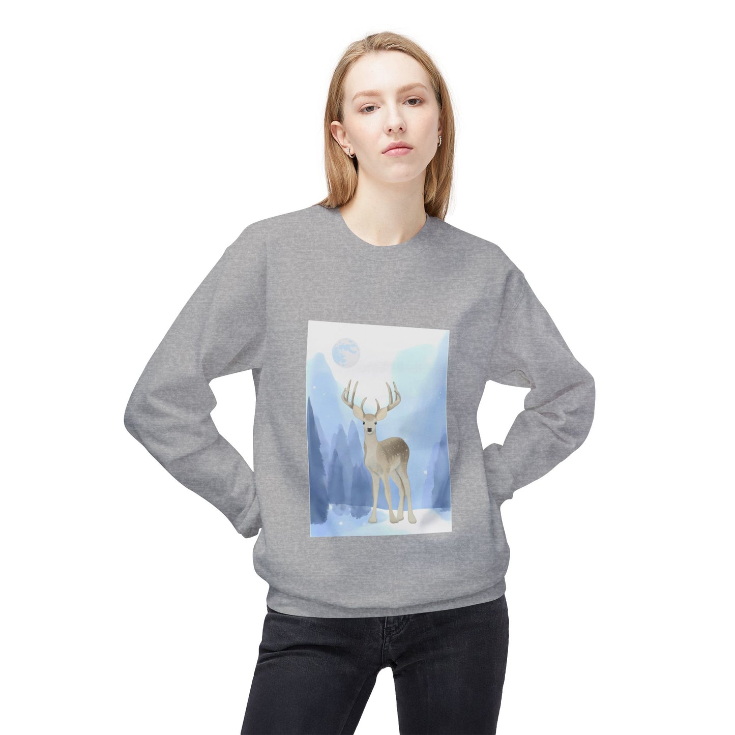 Winter Deer Fleece Crewneck Sweatshirt - Unisex Midweight