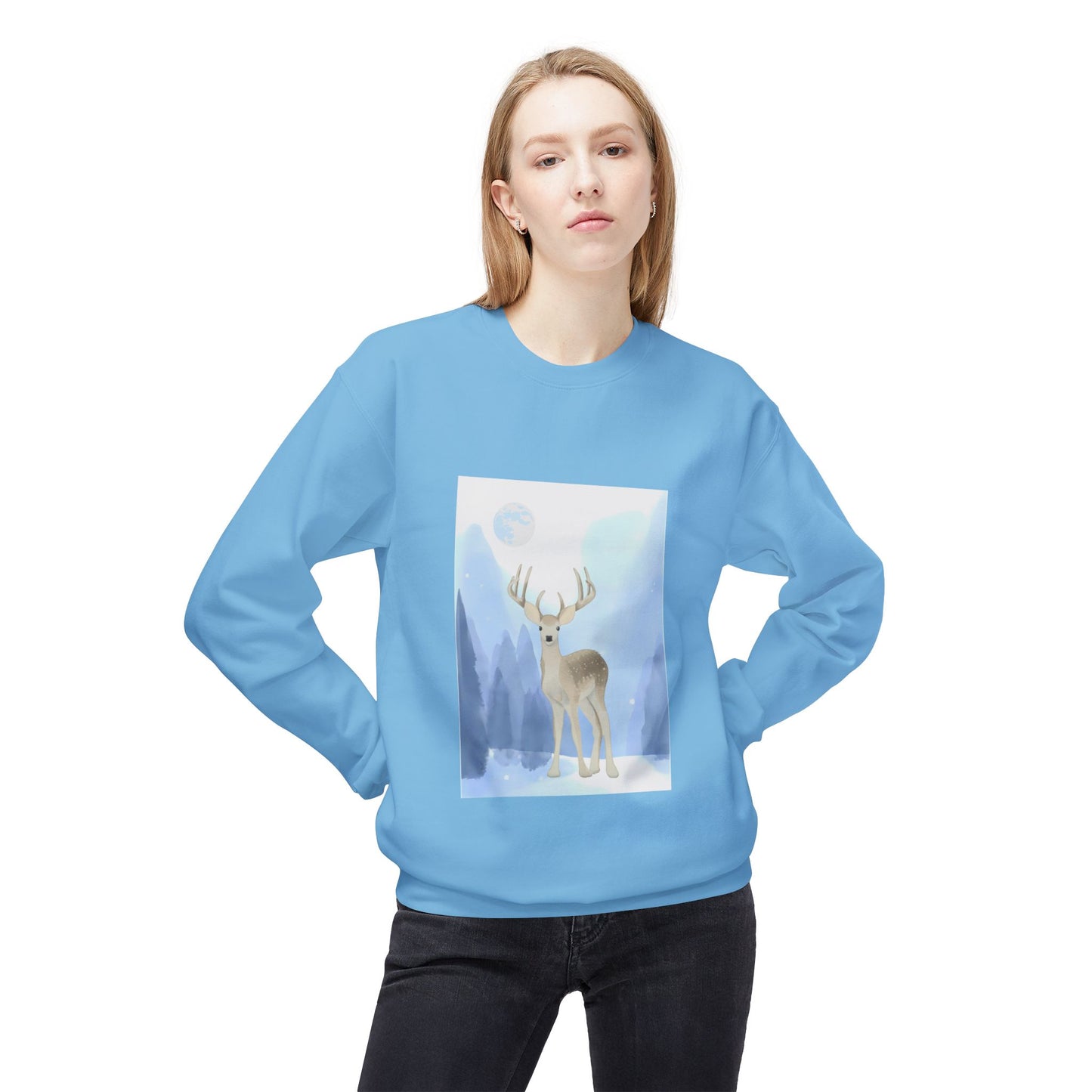 Winter Deer Fleece Crewneck Sweatshirt - Unisex Midweight