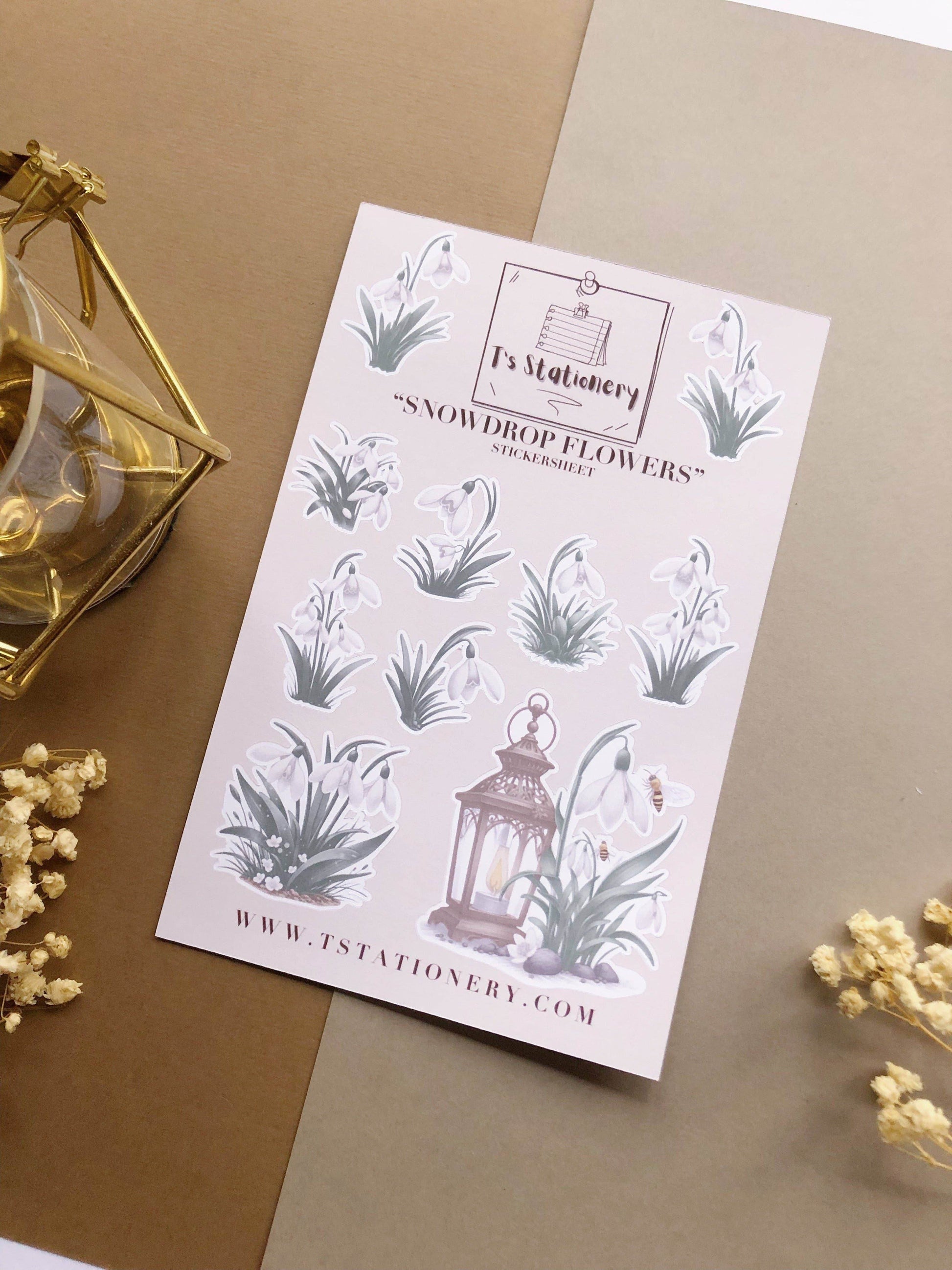 T's Stationery - Stickervel „Snowdrop Flowers” - The Dreamer's Bookshop.