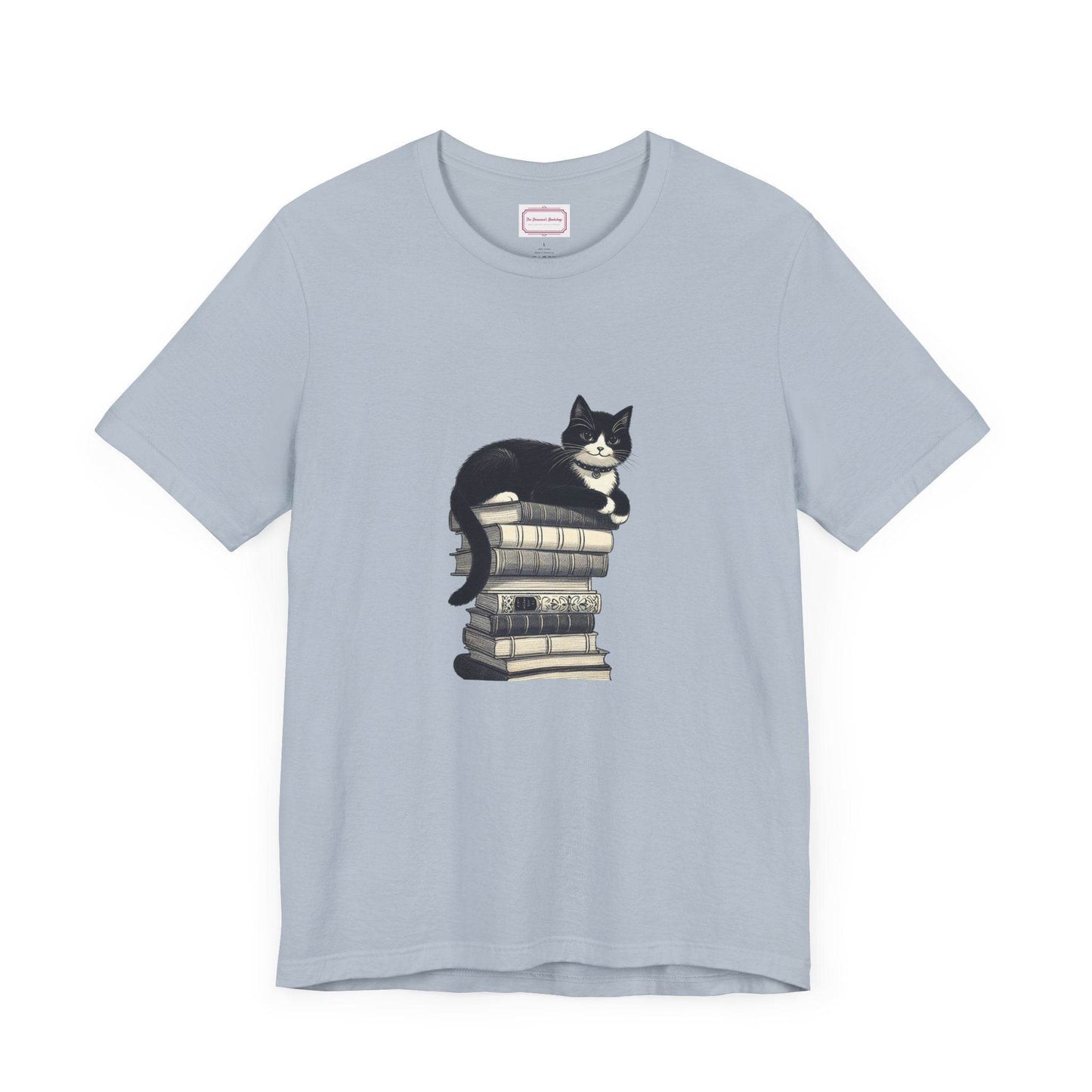 Unisex T-shirt - Vintage Cat Book Stack Booknerds - The Dreamer's Bookshop.