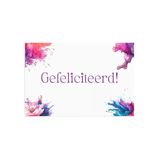 Watercolor Art Exclamation Card "Gefeleciteerd" Joyful Print - The Dreamer's Bookshop.