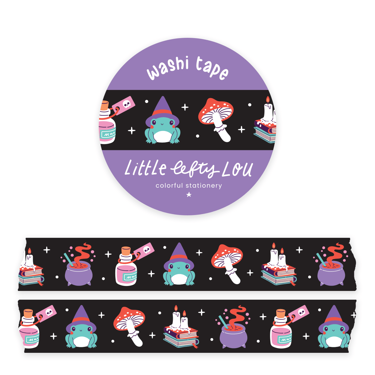 Little Lefty Lou - Witchy Frog zwarte washitape - The Dreamer's Bookshop.