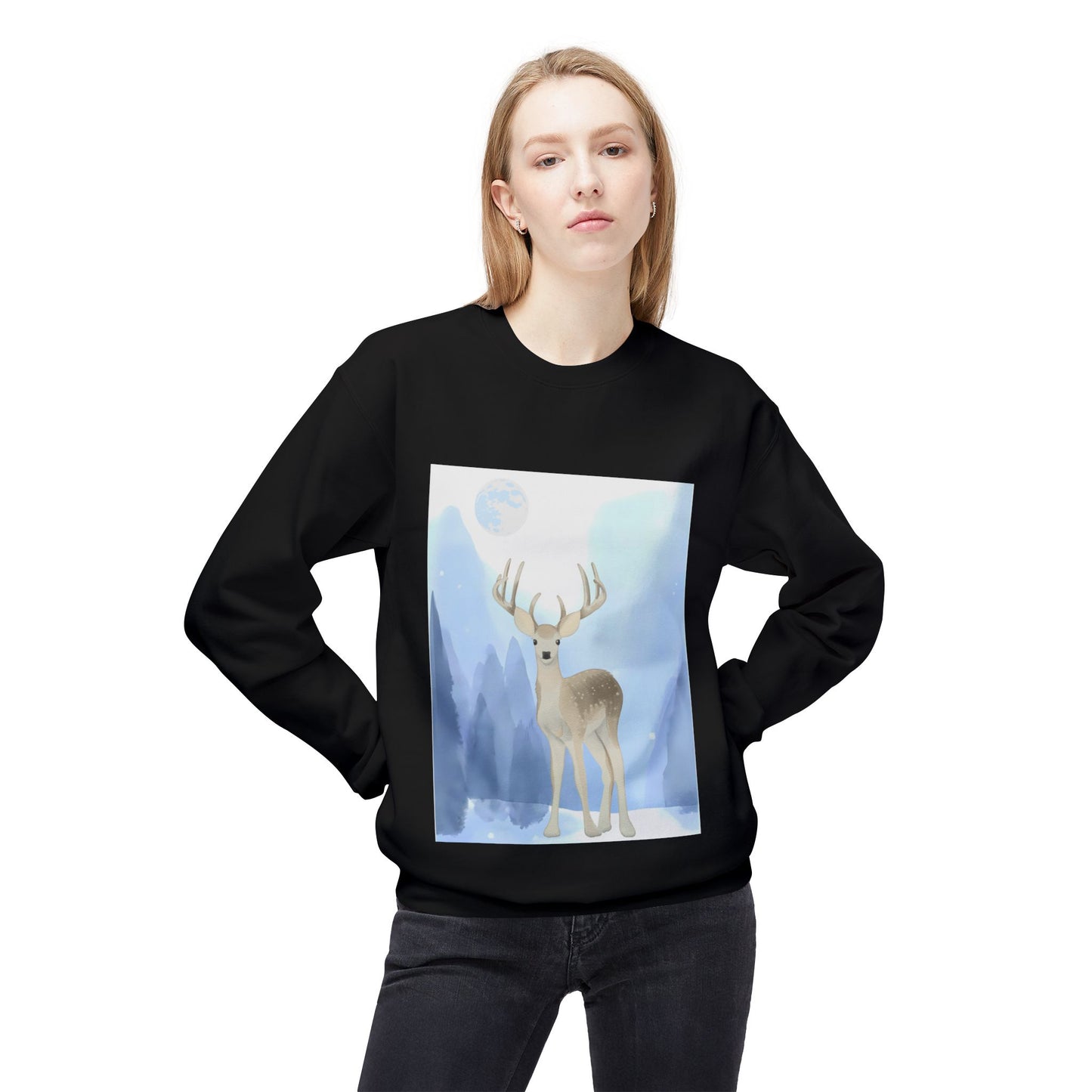 Winter Deer - Unisex Fleece Crewneck Sweatshirt