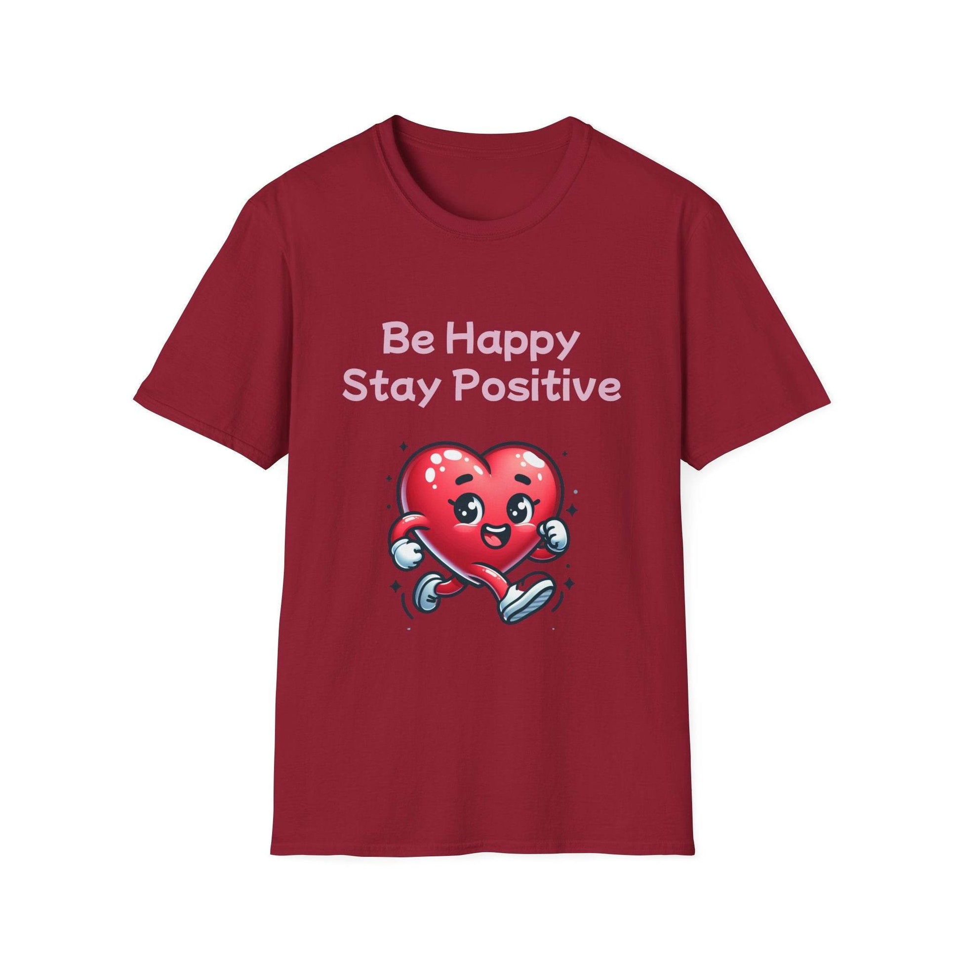 Be Happy Stay Positive Unisex Softstyle T-Shirt - Cheerful Heart Design - The Dreamer's Bookshop.