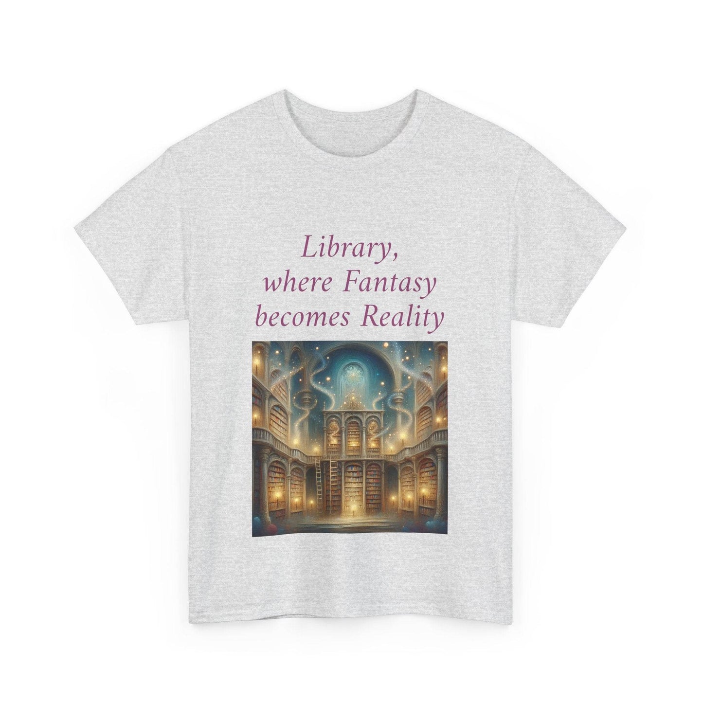 Library, Fantasy, Reality - Unisex Heavy Cotton Tee - Book Lovers - The Dreamer's Bookshop.