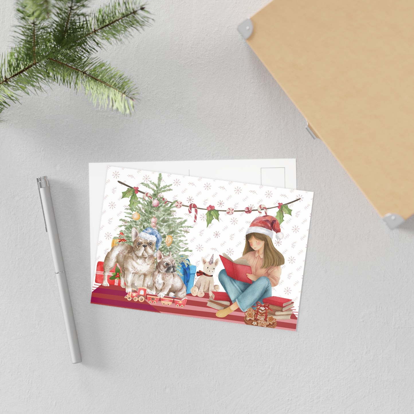 The Dreamer's Bookshop "Festive Pugs" Christmas Card