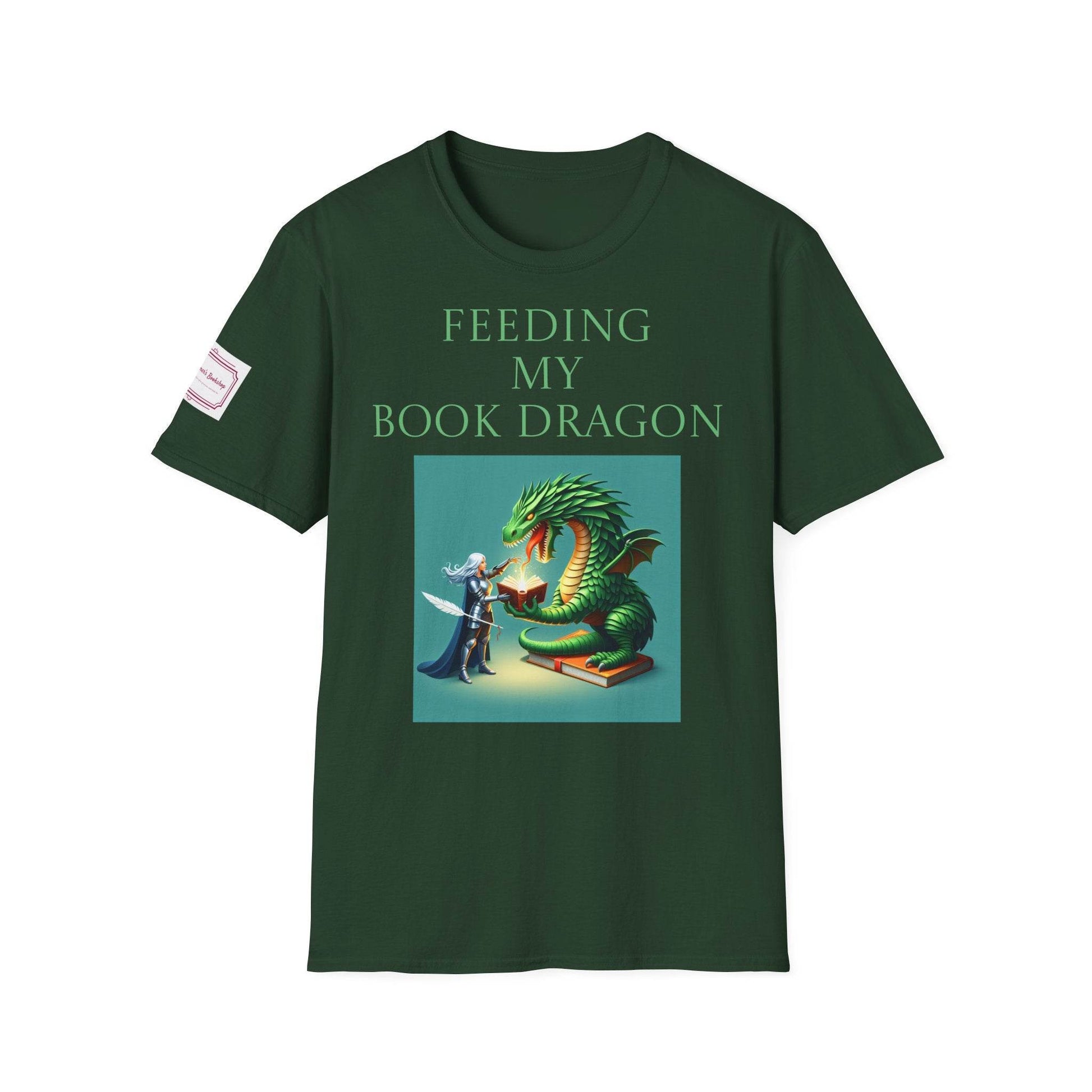 Inspirational Unisex Softstyle T-Shirt - 'Book Dragon' Motivational Design - The Dreamer's Bookshop.