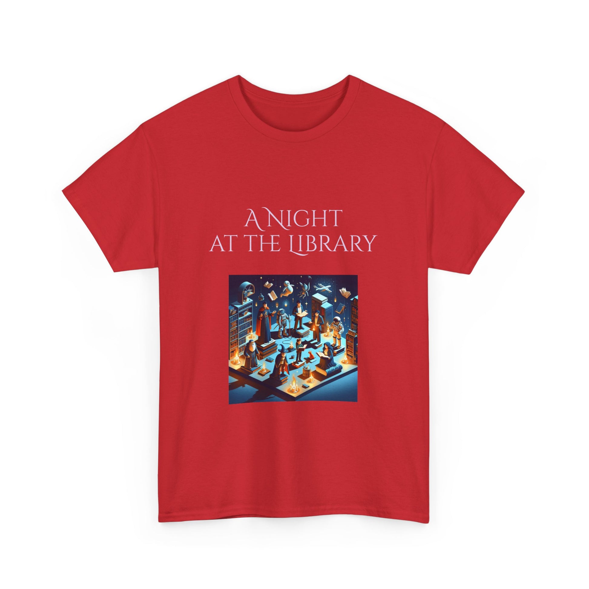 Book Lover's Unisex Heavy Cotton Tee - "Night at the Library" - The Dreamer's Bookshop.