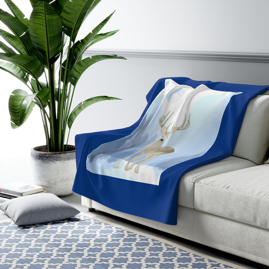 Cozy Sherpa Fleece Blanket - Blue 'Winter Deer' Design