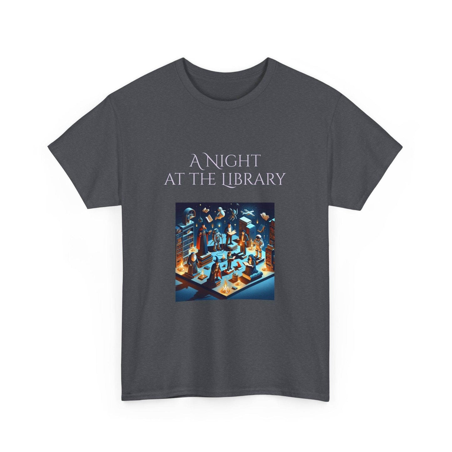 Night at the Library - A Unisex Heavy Cotton Tee - Perfect Gift for Book Lovers - The Dreamer's Bookshop.
