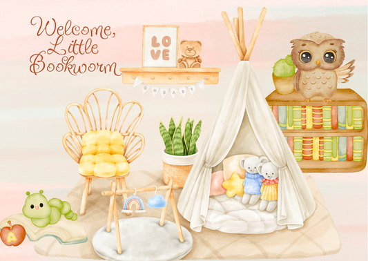 The Dreamer's Bookshop "Little Bookworm" Welcome Baby Card - The Dreamer's Bookshop.