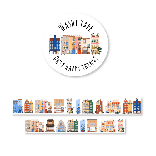 Only Happy Things Stationery - Washi tape Leuke huisjes - The Dreamer's Bookshop.