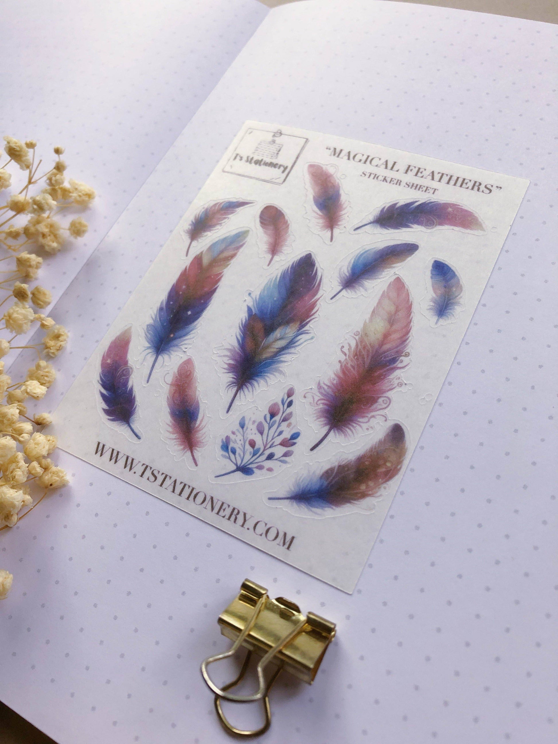 T's Stationery - Washi-stickervel „Magical Feathers” - The Dreamer's Bookshop.