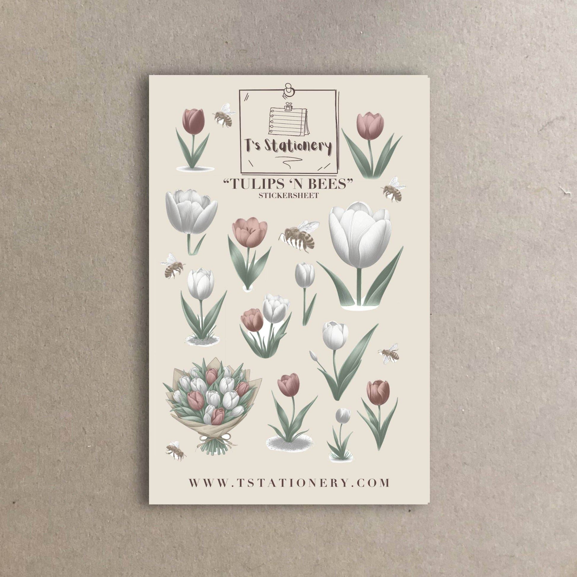 T's Stationery - Stickervel „Tulips 'n Bees” - The Dreamer's Bookshop.