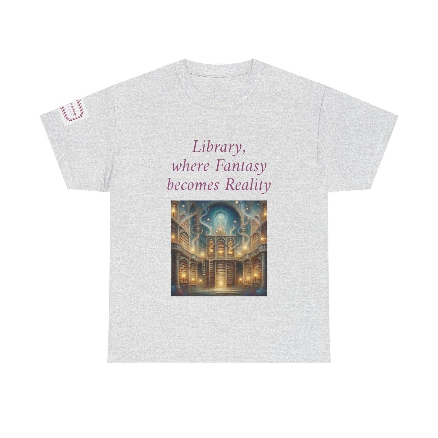Library, Fantasy, Reality - Unisex Heavy Cotton Tee - Book Lovers - The Dreamer's Bookshop.