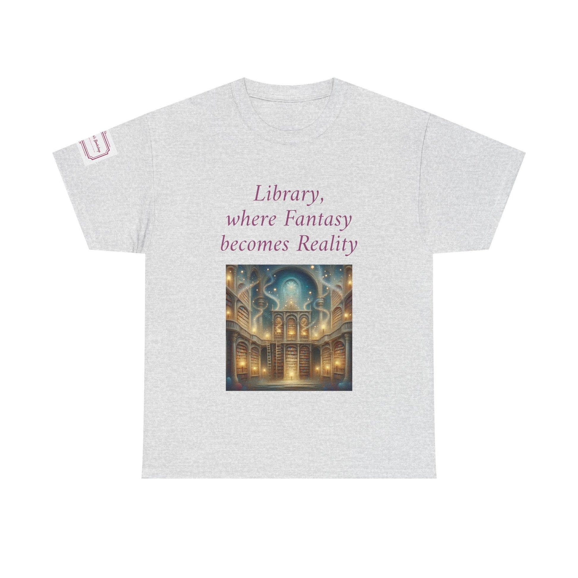 Library, Fantasy, Reality - Unisex Heavy Cotton Tee - Book Lovers - The Dreamer's Bookshop.