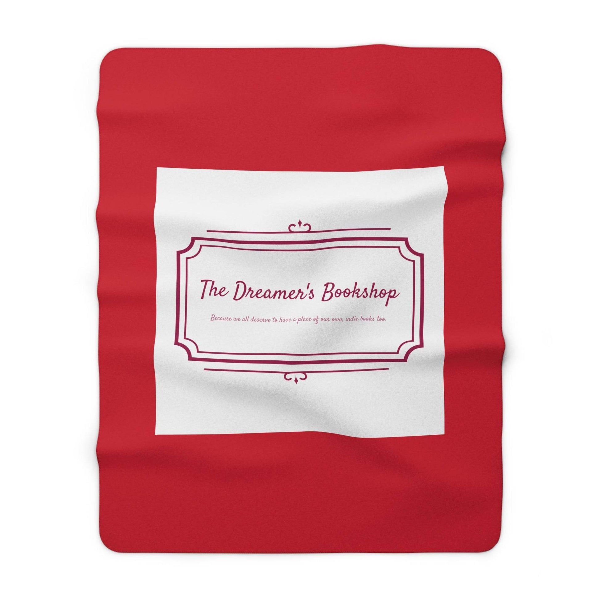 Red Cozy Sherpa Fleece Blanket - 'The Dreamer's Bookshop' Design - The Dreamer's Bookshop.