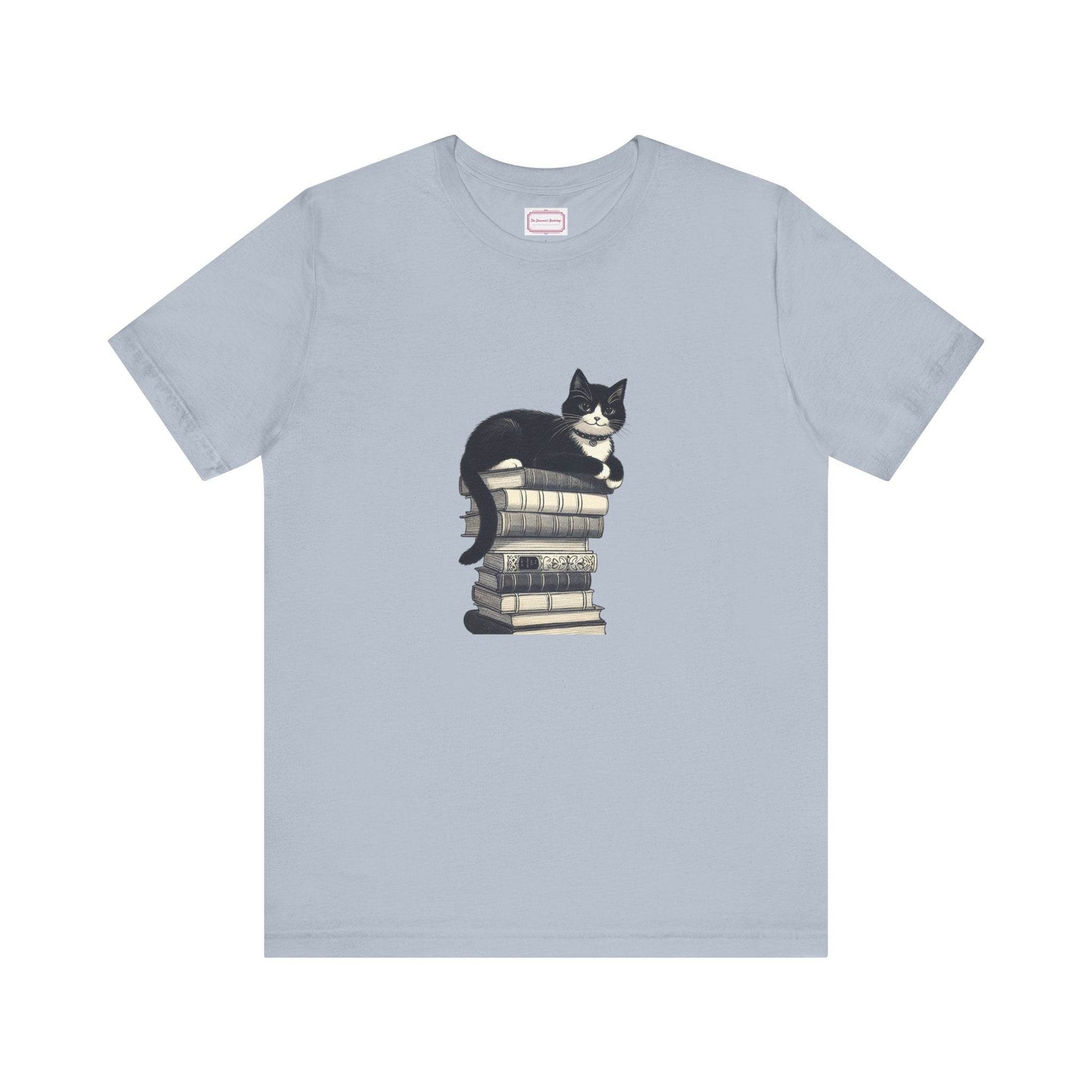 Unisex T-shirt - Vintage Cat Book Stack Booknerds - The Dreamer's Bookshop.