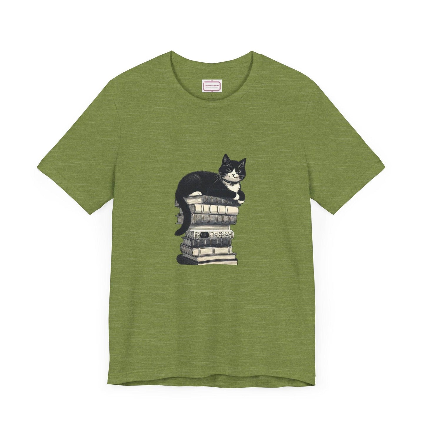 Unisex T-shirt - Vintage Cat Book Stack Booknerds - The Dreamer's Bookshop.