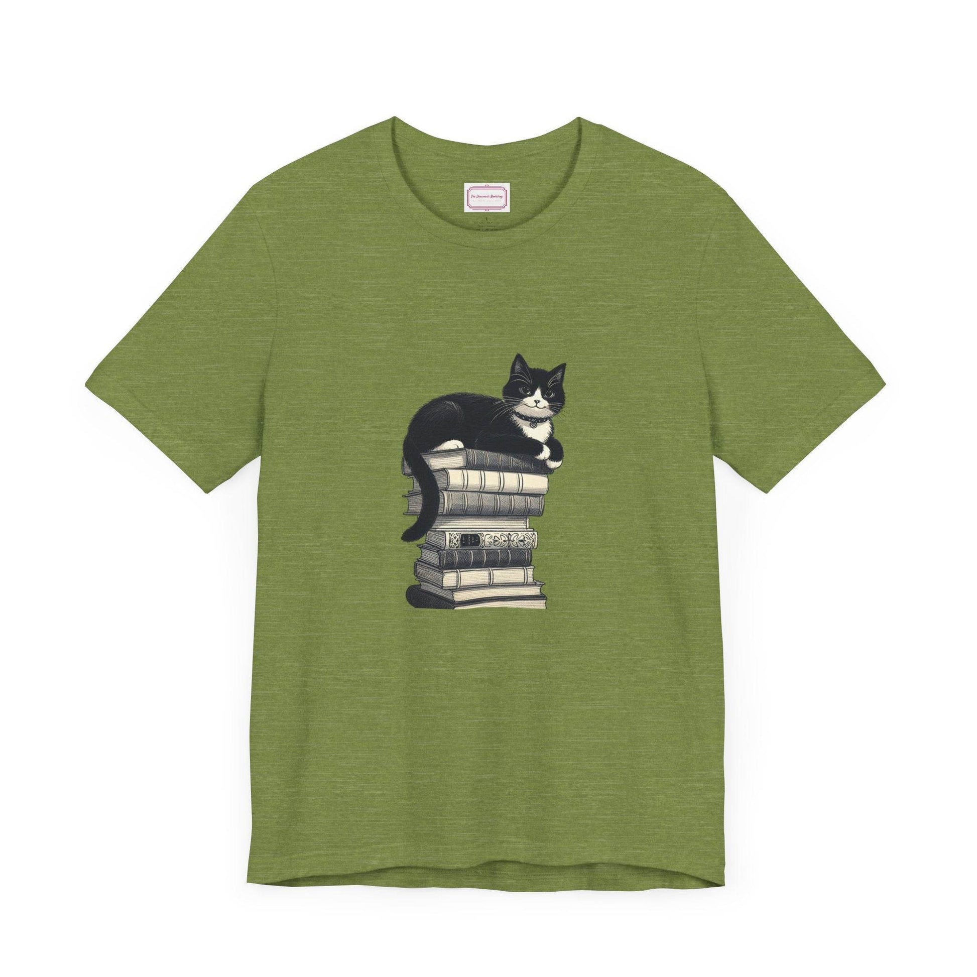 Unisex T-shirt - Vintage Cat Book Stack Booknerds - The Dreamer's Bookshop.