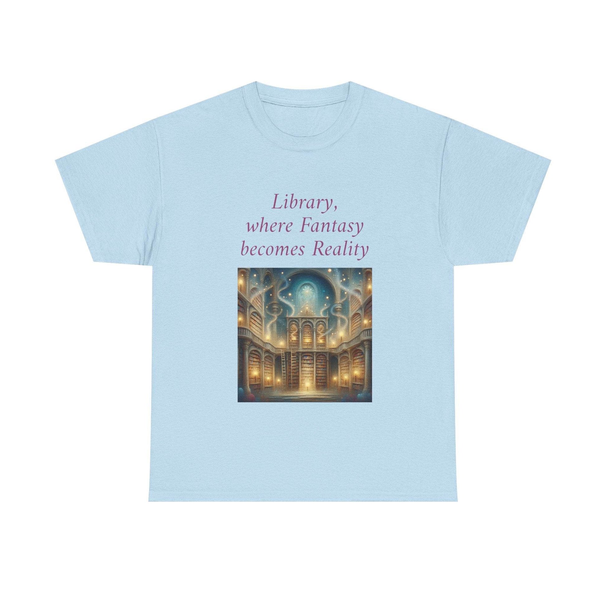 Library, Fantasy, Reality - Unisex Heavy Cotton Tee - Book Lovers - The Dreamer's Bookshop.