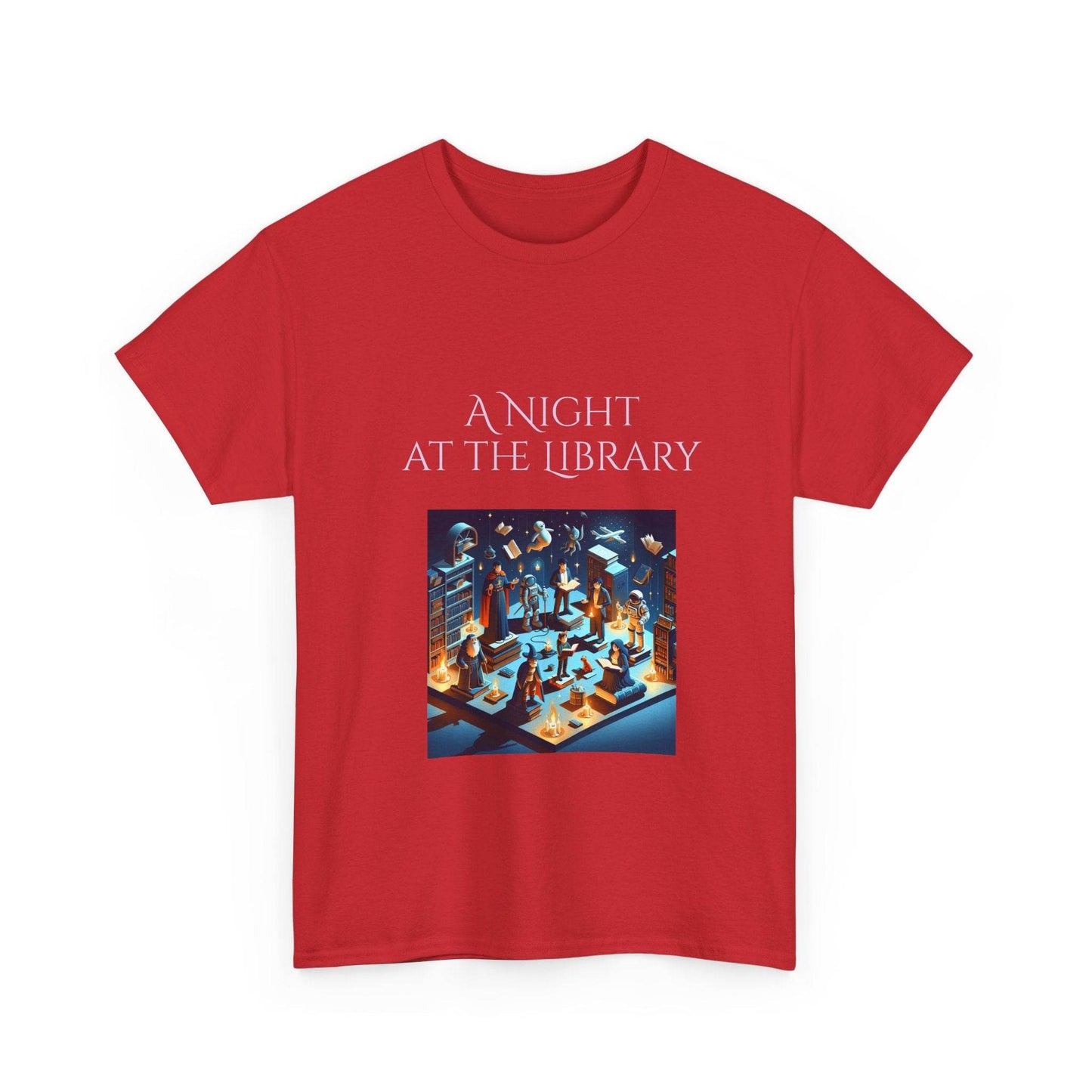 Night at the Library - Unisex Heavy Cotton Tee for Book Lovers - The Dreamer's Bookshop.