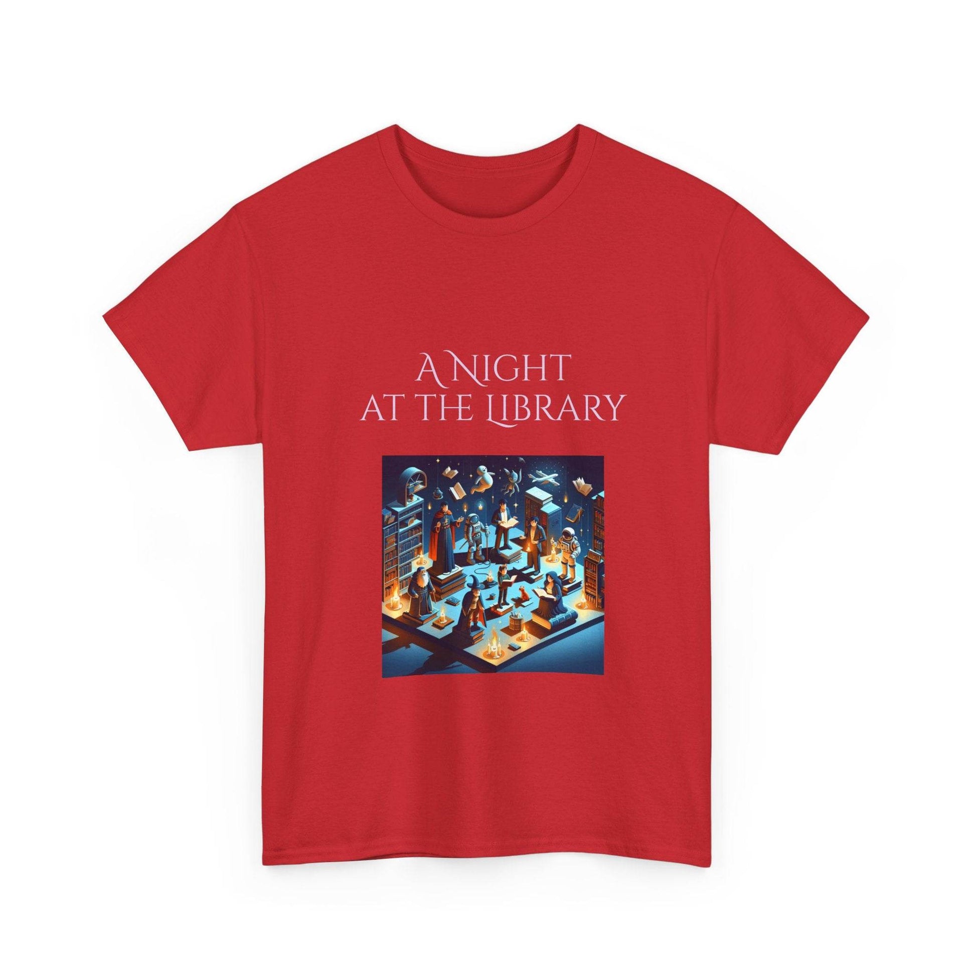 Night at the Library - Unisex Heavy Cotton Tee for Book Lovers - The Dreamer's Bookshop.