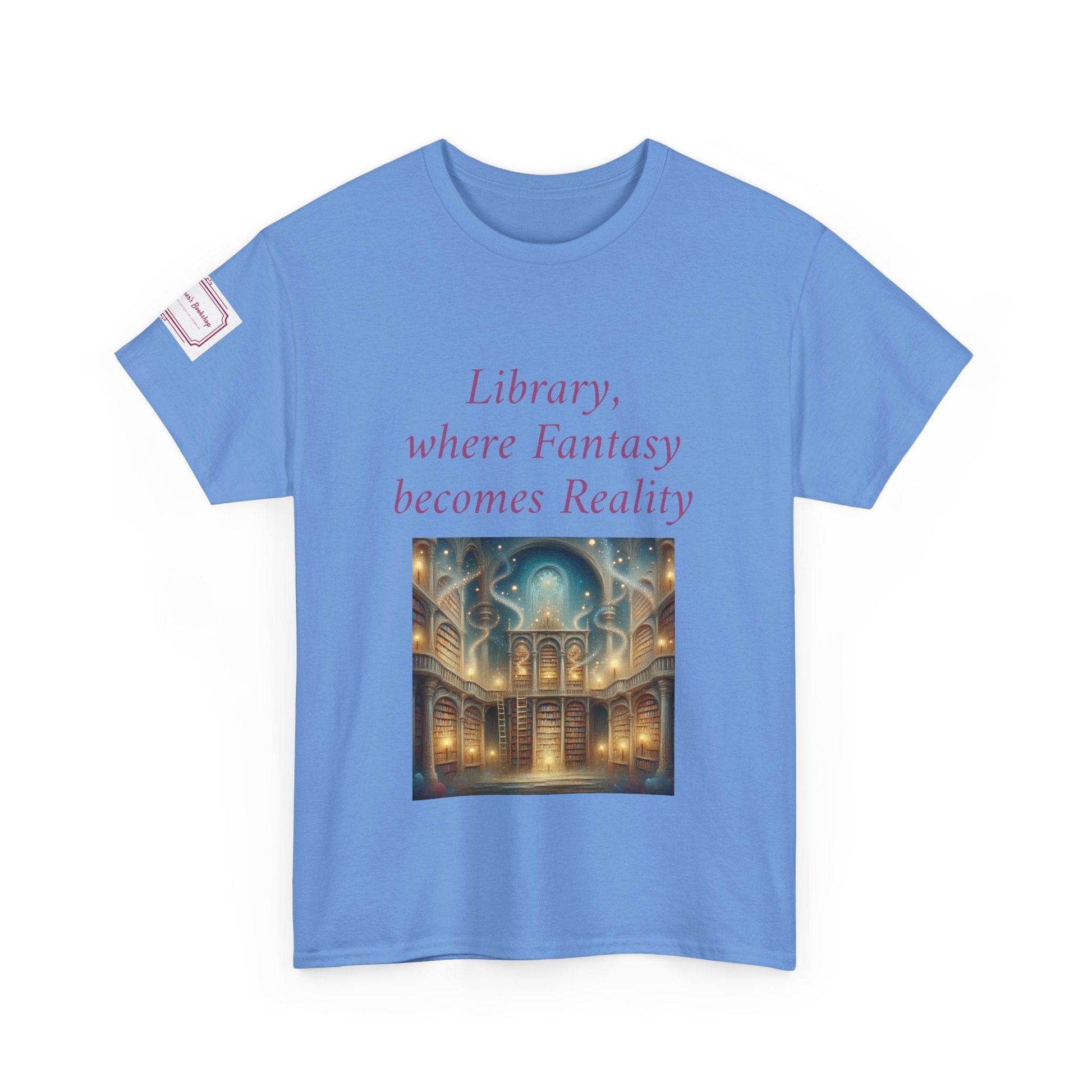 Library, Fantasy, Reality - Graphic Unisex Heavy Cotton Tee - Book Lovers - The Dreamer's Bookshop.
