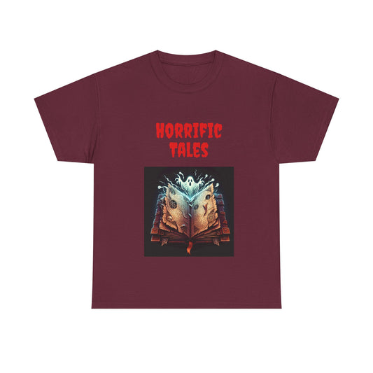 Book Lover's Unisex Heavy Cotton Tee - "Horrific Tales" - The Dreamer's Bookshop.