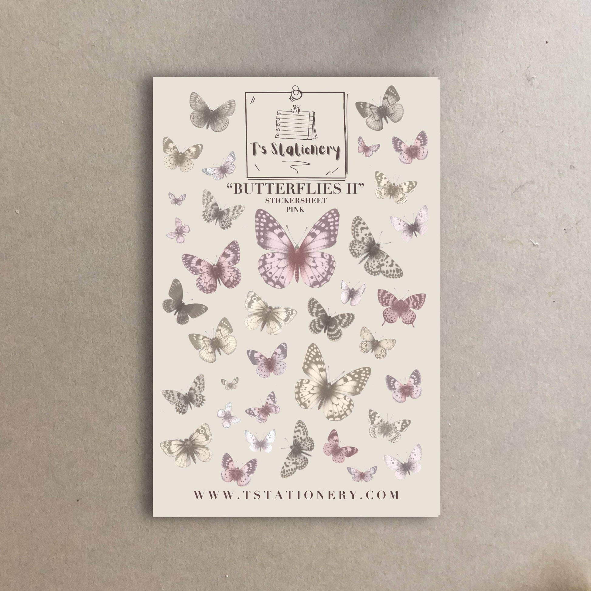 T's Stationery - Stickervel „Butterflies II (roze)” - The Dreamer's Bookshop.