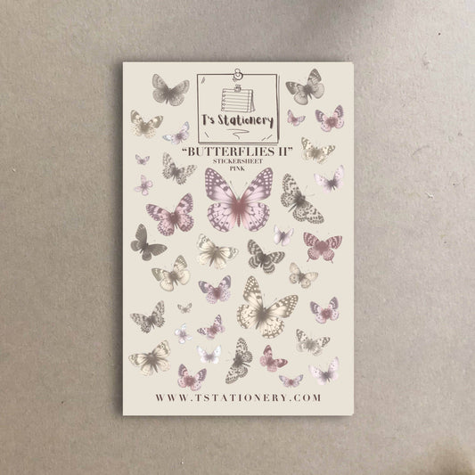 T's Stationery - Stickervel „Butterflies II (roze)” - The Dreamer's Bookshop.