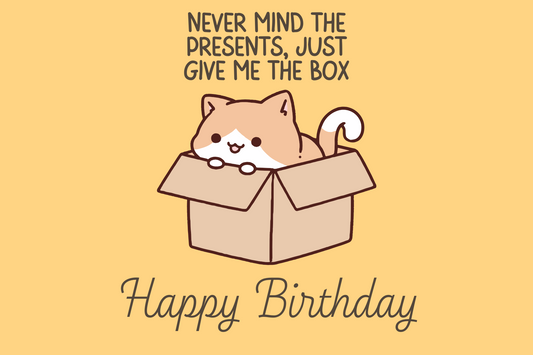 The Dreamer's Bookshop "The Box Cat" Happy Birthday Card - The Dreamer's Bookshop.