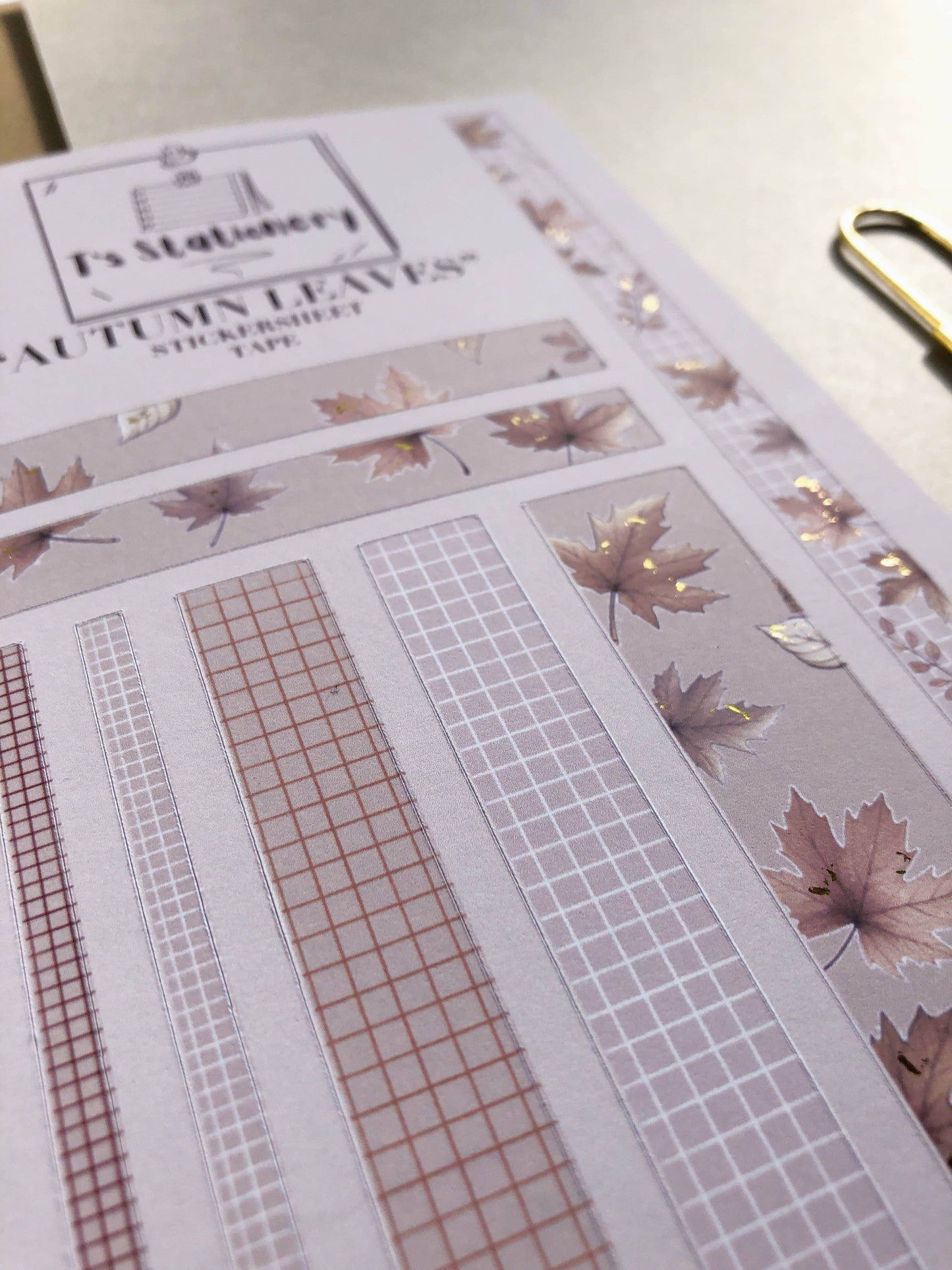 T's Stationery - Stickertape met goudfolie „Autumnal Leaves” (kastanjebruin) - The Dreamer's Bookshop.
